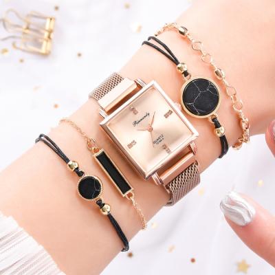 China Day/Date Luxury 5pcs Women Watch Set With Bracelet Women Square Magnet Watch Set Gift For Women for sale