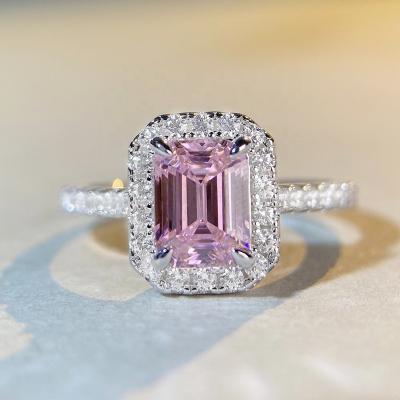 China CLASSIC Authentic Rectangular Pink Diamond Gemstone 8A Ladies Ring Luxury Jewelry 925 Sterling Silver Engagement Wedding Ring for sale