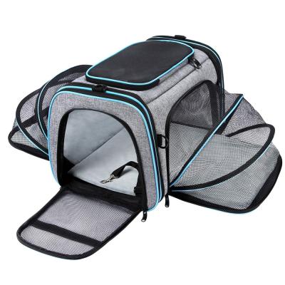 China Sustainable Soft Sided 4 Sides Expandable Car Airline Approved Travel Dog Cat Pet Bag Puppy Carriers With Removable Shoulder Strap for sale