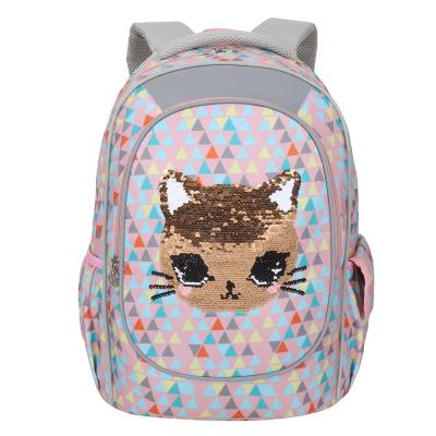 China High Quality Light Factory Design Cat Cartoon Print Cute Kids Glitter Bling Sequin Backpack New For Girls Kawaii School Bag for sale