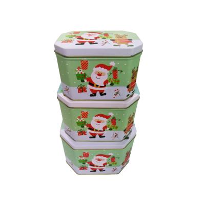 China Octagon Metal Tinplate Bulk Christmas Tins 0.23mm Metal Tin Can Container for sale