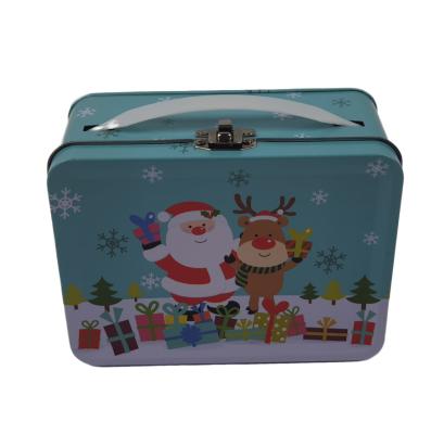 China Glattes Endweihnachtskleiner Metallmittagessen-Tin Box With Lock And-Griff zu verkaufen