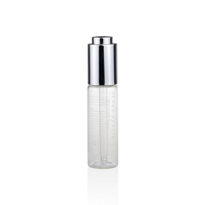 China Luxury Clear Cosmetic Packaging Bottles Mini 2 Ounce Dropper Bottle With Silver Cap for sale