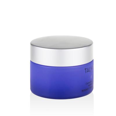 China Luxury Purple Glass Packaging 30g 50g 100g Face Cream Cosmetic Jars Glass Jar With Silver Aluminum Lid for sale