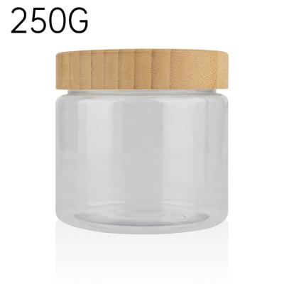 China Luxury Plastic Personal Care Clear Pet Jar 250ml 150ml 500ml Jar Container Jar With Bamboo Lid for sale