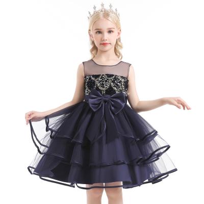 China MENGQIAI 2021 New Breathable Bow Children's Puffy Skirt MQA8009 Princess Wedding Party Dress for sale