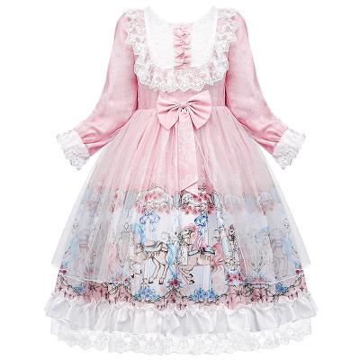 China Fashionable Pink Lolita Evening Party Dress Washable Kids Fabrics Girl's Lace Costume for sale