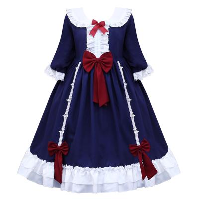 China Lolita Princess Flouncing Dresses With Long Bowknot Washable Autumn Fancy Clothes For Girls for sale