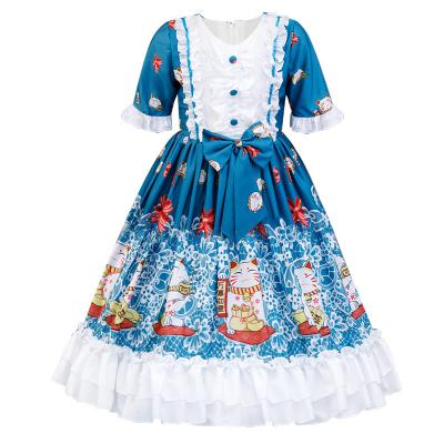 China Washable Summer Printed Princess Dress With Lace And Bow Kids Dressing Gowns For Girls for sale