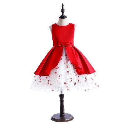 China New MENGQIAI two color stitching party dress children's breathable sleeveless bow a-line skirt dress MQA9013 for sale