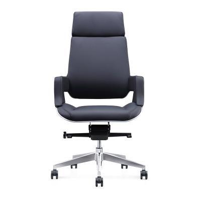 China (Height)Adjustable Back Leather Hot Selling Ergonomic Office High Chairs Aluminum Low Reclining Boss President Manager Swiveling Office Chairs for sale