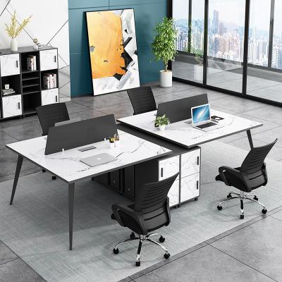 China Simple Modern Foshan Factory Workstation Staff Office Computer Gaming Desk With Cabinet 4 People Desk for sale