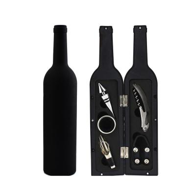 China Sustainable Promotion Customized Stainless Steel Wine Bottle Shape Tools Wine Gift Set for sale