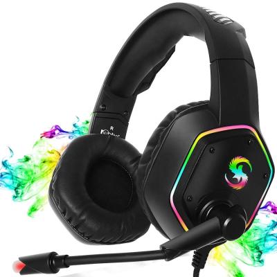 China 3.5mm USB Plug Stereo Over Ear Headphone With Slashing RGB Light Adjustable Microphone Volume Control Gaming Headset for sale