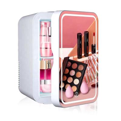 China Hot Sale Absorption Small Mini Fridge With Mirror Cosmetic 8L Beauty Makeup Skin Care Car Refrigerators Nevera Pequena for sale