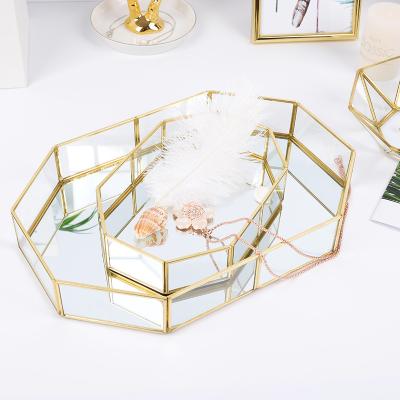 China Restaurants / Room Service Decorative Tray Top Fragrance Home Decor etc. Hotel / Buffet / Round Jewelry Gold Metallic Metal Acrylic Mirror Serving Trays for sale