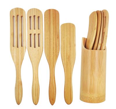 China Sustainable Eco-Friend Handmade Cooking Salad Stirring Tools Spatula Spoon Bamboo Kitchen Spurtle Set Cookware Utensils for sale