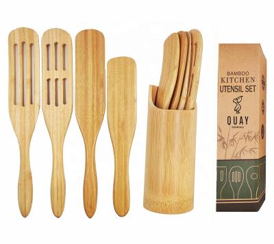 China Sustainable Bamboo Non-Stick Kitchen Accessories Stir Cake Salad Tools Utensils Spoon Spatula Spurtle Set for sale