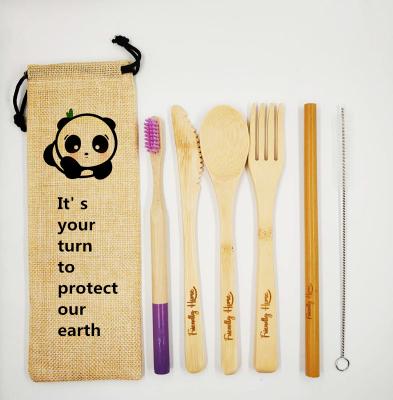 China Factory price logo sustainable high quality reusable biodegradable eco friendly wholesale customized bamboo cutlery set with pocket bag for sale