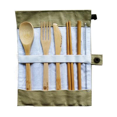 China 2021 Amazon Sustainable Hot Selling Reusable Bamboo Cutlery Set Biodegradable And Sustainable for sale