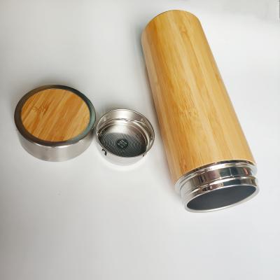 China 300ml 400ml 500ml Sustainable Hot Sale Leak Proof Double Wall Insulated Stainless Steel Thermo Bamboo Water Bottle for sale