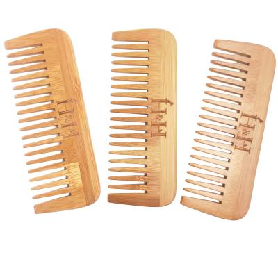 China Customized Logo Wide Tooth Compact Smooth Reusable No Play Brush Electrostatic Durable Bamboo Favorite Bamboo Hair Comb for sale