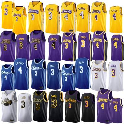 China 2020 Custom Made Laker s N N BA Anti-UV T-shirt Laker s #3 Davis #4 Caruso Basketball Jersey Mens Basketball Tank Top Uniform for sale