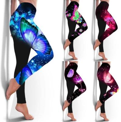 China OEM Breathable Bayan Tayt Yoga Pants Polainas Pants Custom Foot Leggings Butterfly Digital Printing Sports Fitness Slim Tiktok Leggings for sale