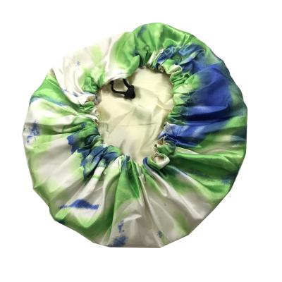 China Soft no logo satin hair bonnet tie dyed colorful best-selling silk double layer silk bonnet sleep bonnet for sale