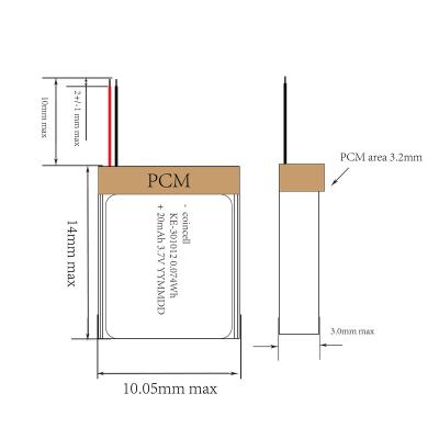 China Other Lithium Ion Polymer 301012 3.7V 20mAh Battery for sale