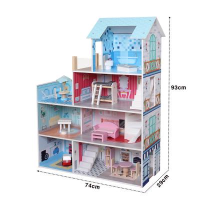 China Hot Selling MODEL TOY Amazon Role Play Interactive Pretend Play Wooden Dollhouse With 16pcs Miniature Furniture Dollhouse Accessories for sale