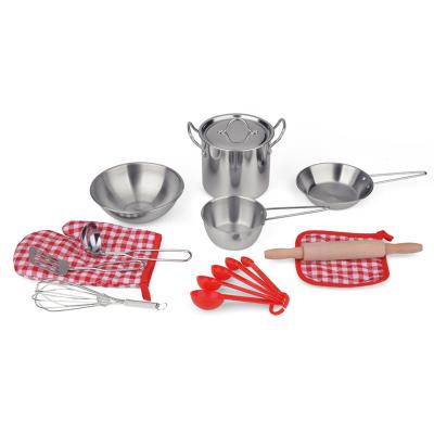 China Non-Toxic Cookware Playset Latest Arrival Stainless Steel Cookware Sets With Color Box Non Toddler Toy Stick Cookware Set For Kitchen Toy for sale