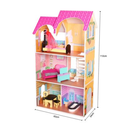 China 2021 Educational Toy Hot Selling Other Toys Double Roof Wooden Dollhouse With Accessories Wooden Toy Dream House From Manufacturer for sale