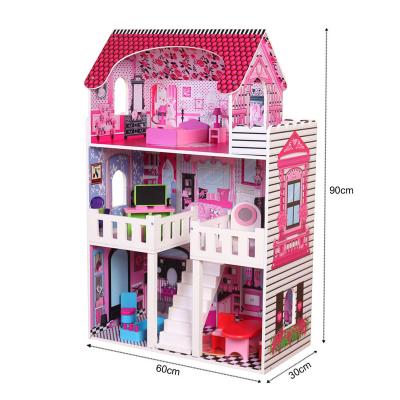 China Mini Toy Three Floor Set Lovely Cottage Dollhouse Dollhouse Furniture Easy Interactive Wooden Toy House Role Play For Christmas for sale