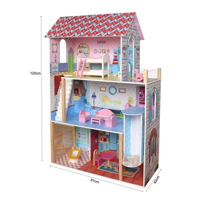 China NEW DIY Cute Mini Toy Soft House Kids Wooden Toy Dollhouse With 12 Pcs Furniture And Elevator Creative Wooden Play House For Kids 3+ for sale