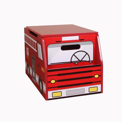 China Viable Design Funny Racing Car Wooden Furniture For Car Wholesale Red Toy Box For Boys Kids Storage Organizer Shelf 2021 for sale