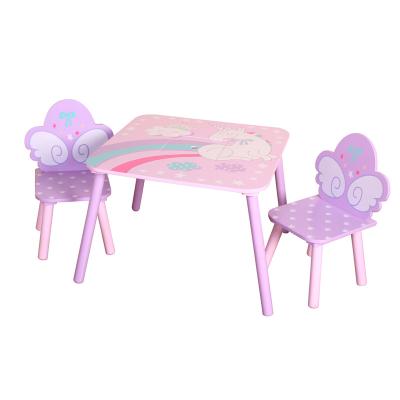 China Modern Best Selling Sturdy Construction MDF Pony Kids Tables With 2 Chairs 1.2cm Thick Kids Table Set With Storage Bag For 3 Years for sale