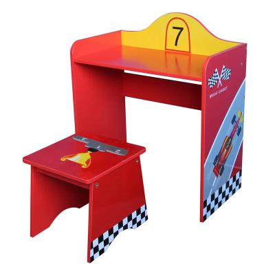 China Modern Popular Easy Assembly Race Car Study Table With Small MOQ Wooden Seat Kids Furniture Set For Promotion Cheap Study Table for sale