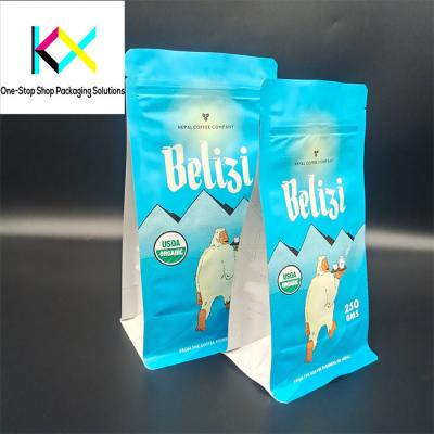 China Customizable Flat Bottom Packages Soft Coffee Bags Stand Up Tear Zipper Pouches ISO 9001，BRC for sale