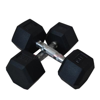 China Yong Wang Factory Wholesale Gym Equipment Rubber Covered Dumbbell Rubber Hex Dumbbell for sale