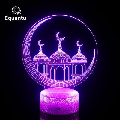 China Islamic Glass Arabic Acrylic Illusion Lamp Digital LED Touch Eid Gift Table Lamp Islamic Cylinder Style Lamp for sale