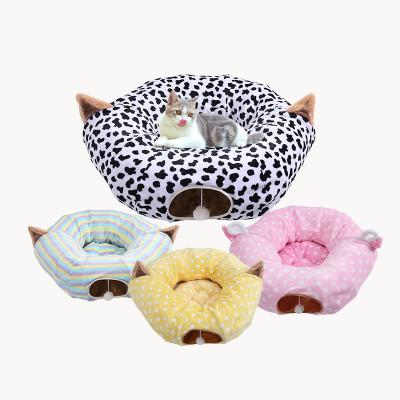 China Large Cat Tunnel House stocked with plush Toy Balls Small Cushion cover and flexible design Cat Tunnel Bed for sale