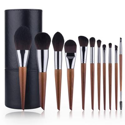 China Angular Blush Melason Handle 11 Pcs Natural Pony Goat Hair With Cosmetic Bag Wooden Makeup Brush Set High Quality Vegan For Makeup Artists for sale