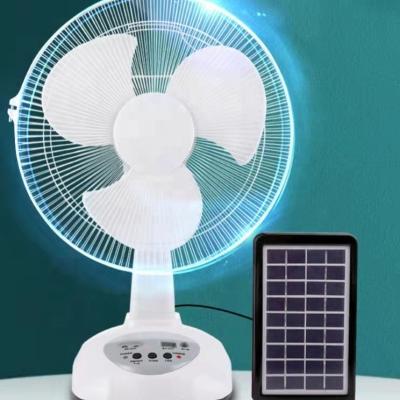 China 12 Inch UEB Desktop Fan Battery Fan Solar Home Portable Rechargeable Power Panel Stand Solar Lamp for sale