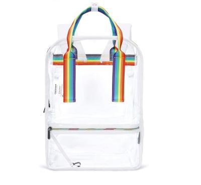 China Multifunctional Transparent PVC Duty Bags White Rainbow 2 In 1 Clear Stadium Goods See Through Arket Sports Casual Backpacks for sale