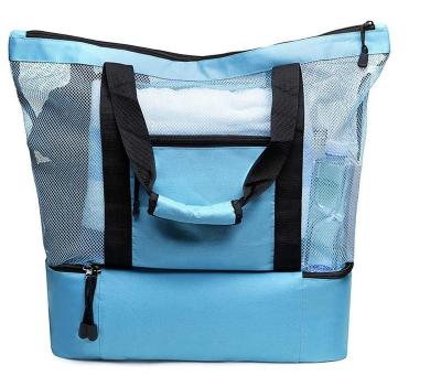 China Cooler Bag Mesh Beach Bag Organizer And Totes Insulated Picnic Cooler Pool Bag With Zipper Top For Women Kids Student for sale