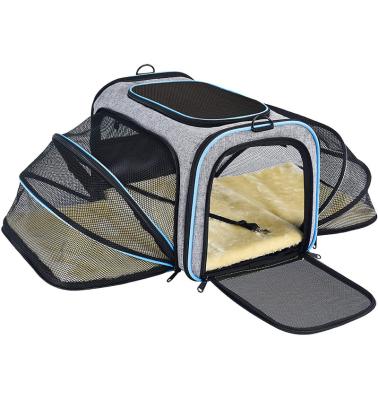 China Breathable Pet Carrier Bag With Mesh Windows Expandable Foldable Soft-Sided Dog Travel Pet Bag for sale