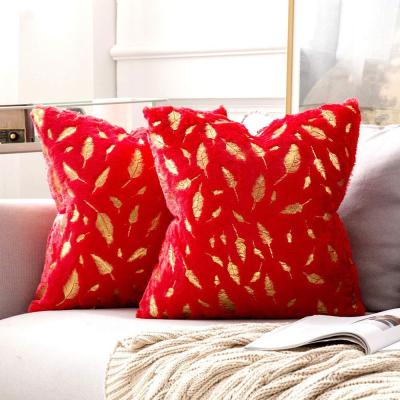 China 2021 Hot Sale Soft Fur Feather 45 x45 Bronzing Luxury Home Decor Velvet Pillow Cover Decoratively for sale