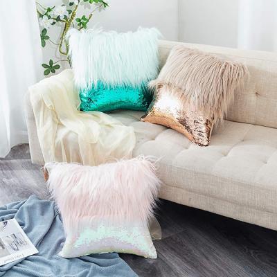 China 2021 popular softly 2021 gradient style plush mermaid sequins velvet cushion cover shining for sale