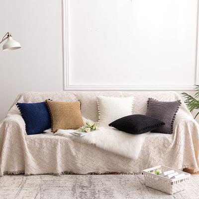 China Good Quality Soft Pom Pom Decorative Home Sofa Pillow Case Velvet Cushion Cover 45x45 for sale